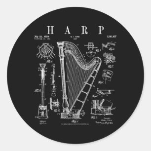 Sticker Rond Dessin Harpe Brevet Harpist Imprimer
