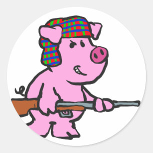 Sticker Rond Dessin humoristique de chasseur de cochons choisi