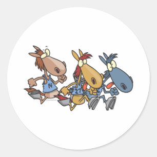 Sticker Rond dessin humoristique de course à cheval