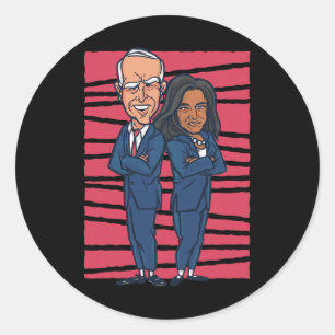 Sticker Rond Dessin Joe Biden & Kamala Harris - Biden Harri