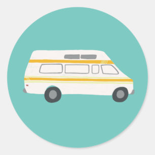 Sticker Rond Dessin mignon du cru rv Van Motorhome Campervan