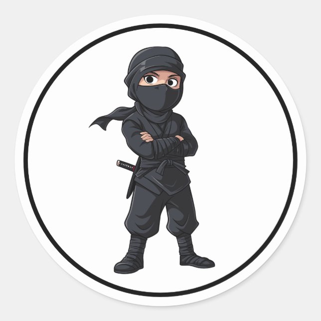 Sticker Rond Dessin Ninja Guerriers Garçons fête d'anniversaire (Devant)