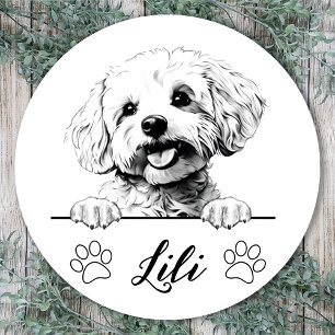Sticker Rond Dessin personnalisé de Bichon Frise à la main