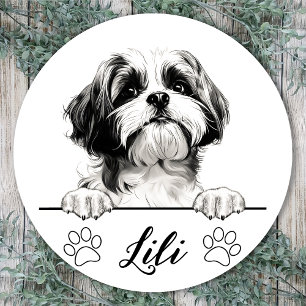Sticker Rond Dessin personnalisé de Shih Tzu à la main