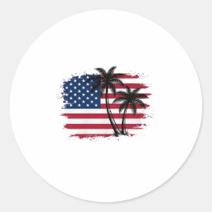 Sticker Rond Dessin vectoriel de plage patriotique avec palmier