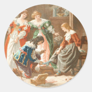 Sticker Rond Dessin vintage : Cendrillon et la pantoufle en