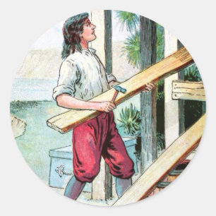 Sticker Rond Dessin vintage : Construction d'un cabine