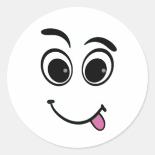 Sticker Rond Dessin Visage Drôle Langue Sortie