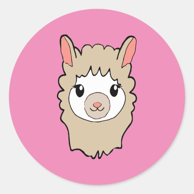 Sticker Rond Dessin Visage Llama Rose (Devant)