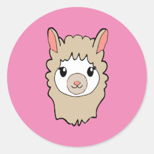 Sticker Rond Dessin Visage Llama Rose