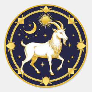Sticker Rond Dessin Zodiaque Capricorne Doré
