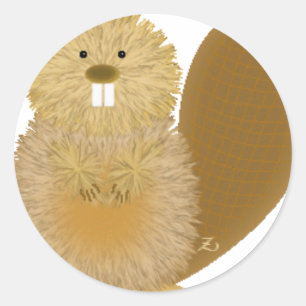 Sticker Rond Dessins animaux adorables : Castor