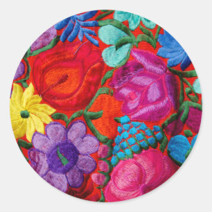 Sticker Rond Détail de textile floral à broderie traditionnelle