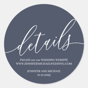 Sticker Rond Détails de signature moderne de mariage bleu marin