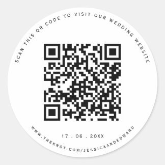 Sticker Rond Détails du mariage Qr Code Simple Noir Minimal Chi
