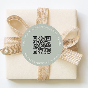 Sticker Rond Détails QR du site web de mariage rsvp sauge