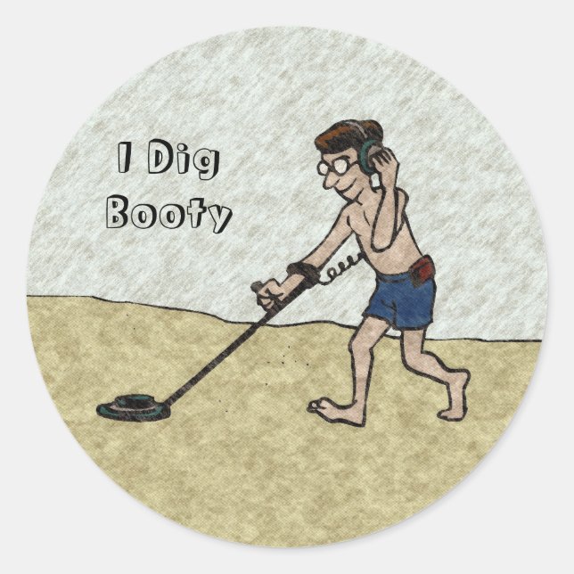 Sticker Rond Détection De Métal Homme Personnalisable Sur Plage (Devant)