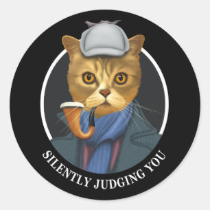 Sticker Rond Détective Cat - Vous Jugez Silencieusement