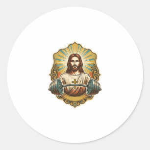 Sticker Rond Déterminé Jésus Haltère en Fer Lourd Powerlifting