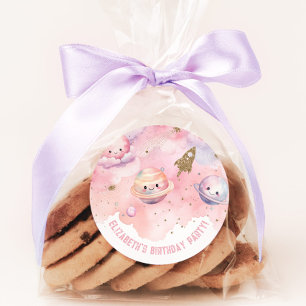 Sticker Rond Deux à la Lune Fille rose Espace Anniversaire