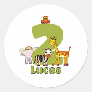 Sticker Rond Deux Animaux Sauvages de Safari 2ème Anniversaire 