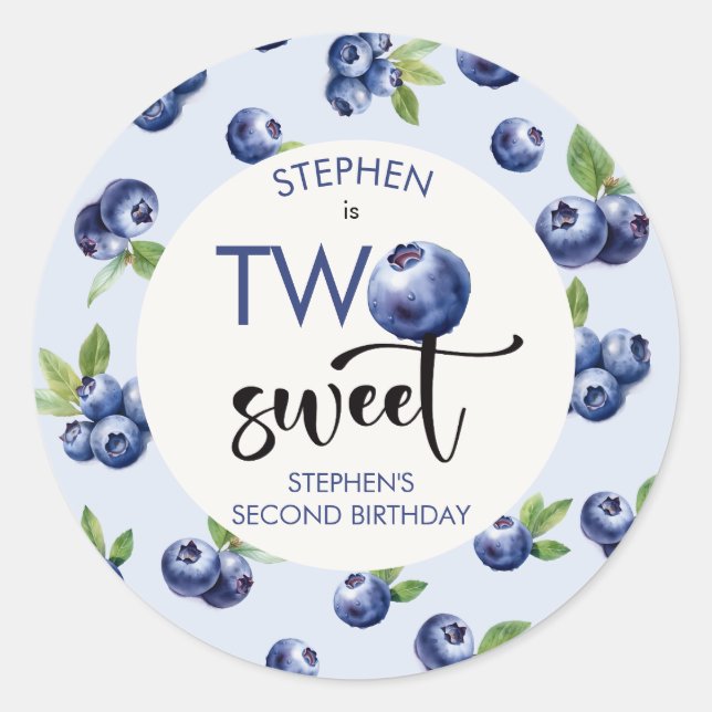 Sticker Rond Deux anniversaire de enfant de bleuets doux (Devant)