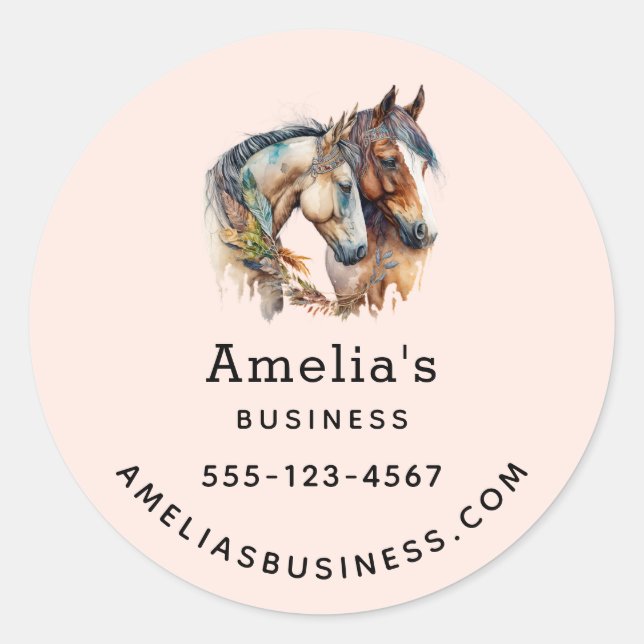 Sticker Rond Deux beaux chevaux Western Boho Business (Devant)