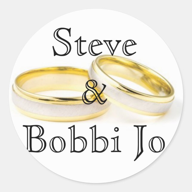 Sticker Rond Deux Cercles de Mariage d'or Mariage personnalisé (Devant)