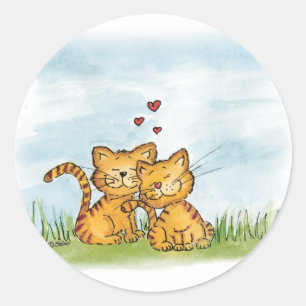 Sticker Rond Deux chats amoureux - illustration aquarelle