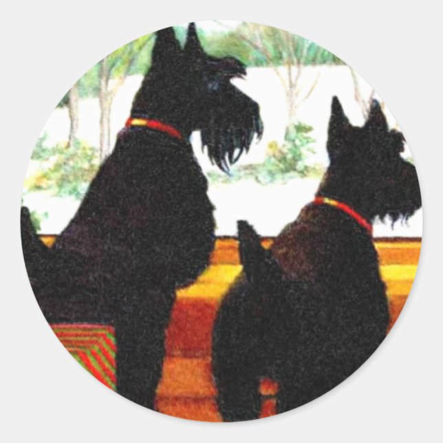 Sticker Rond Deux Chiens Écossais À Noël (Devant)