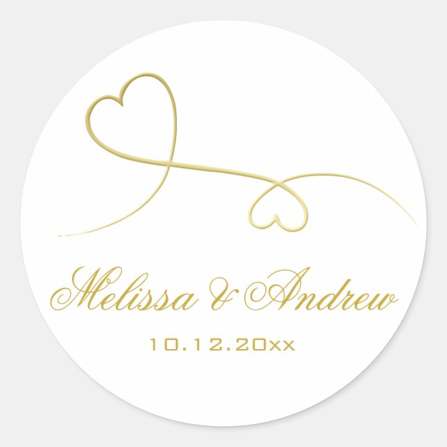 Sticker Rond Deux Coeurs Or Élégants | Mariage personnalisé (Devant)