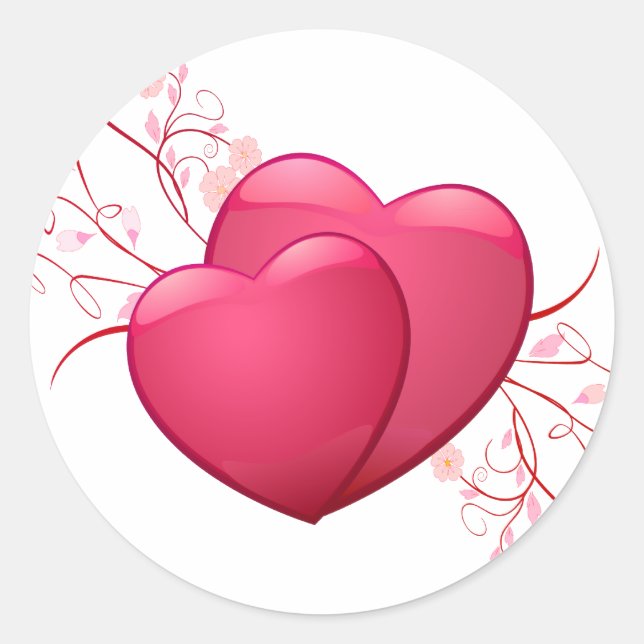 Sticker Rond Deux Coeurs roses (Devant)