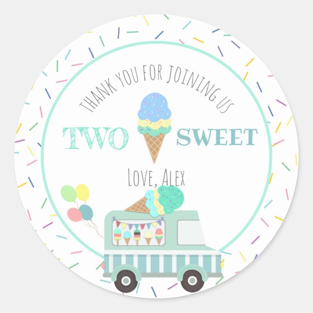 Sticker Rond Deux crème glacée douce Deuxième anniversaire Favo (Devant)