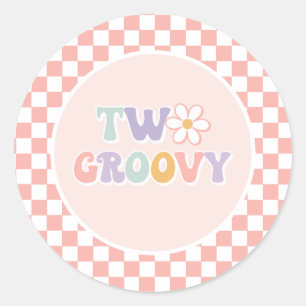 Sticker Rond Deux Daisy à carreaux rose Groovy