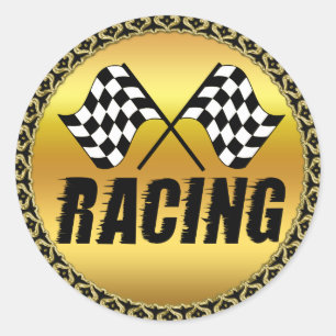 Sticker Rond Deux drapeaux de emballage checkered pour la