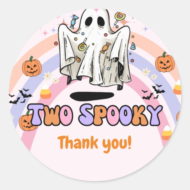Sticker Rond Deux Éffrayant Halloween Merci d'anniversaire Supe (Devant)