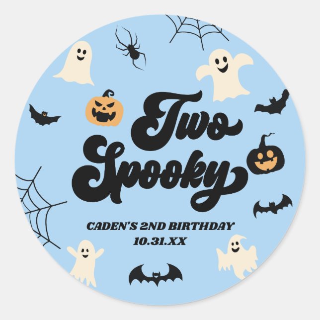 Sticker Rond Deux Éffrayants Blue Halloween 2e fête d'anniversa (Devant)