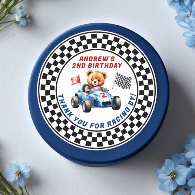 Sticker Rond Deux Fast Race Car 2e Anniversaire (Créateur téléchargé)
