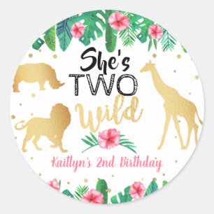 Sticker Rond Deux Filles sauvages Deuxième fête d'anniversaire 