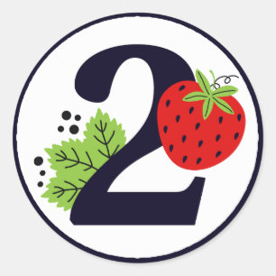 Sticker Rond DEUX fraises sucrées Anniversaire Fille 2e année F