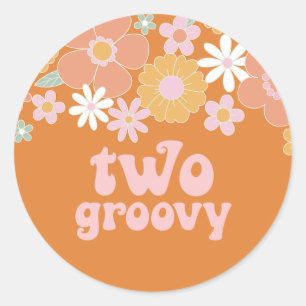 Sticker Rond Deux Groovy Floral Rétro 2e anniversaire