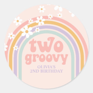 Sticker Rond deux Groovy Pastel arc-en-ciel 2e anniversaire