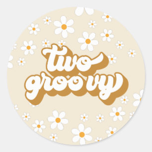 Sticker Rond Deux Groovy Retro Daisy 2ème Anniversaire