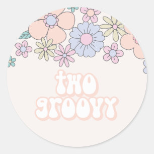 Sticker Rond Deux Groovy Rétro pastel Floral 2ème anniversaire