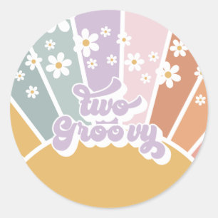 Sticker Rond Deux Groovy Rétro Soleil Arc-en-ciel Marguerite
