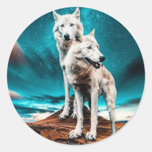 Sticker Rond Deux loups de l'Arctique