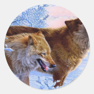 Sticker Rond Deux loups en peinture à la neige