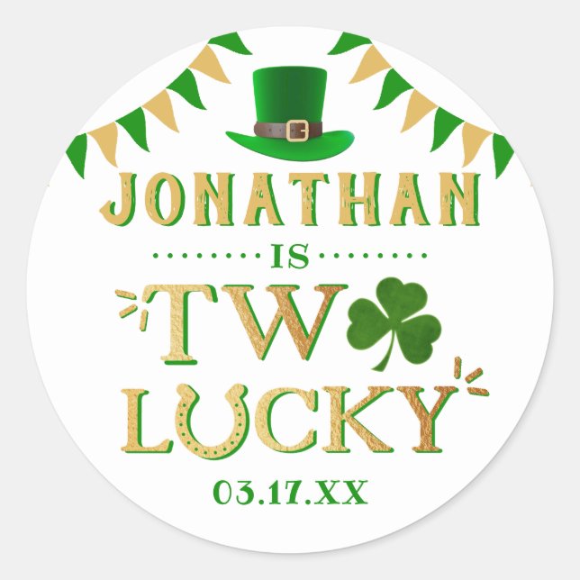 Sticker Rond Deux Lucky St. Patrick's Day 2e anniversaire (Devant)