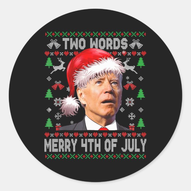 Sticker Rond Deux mots Joyeux 4 juillet Joe Biden Noël (Devant)