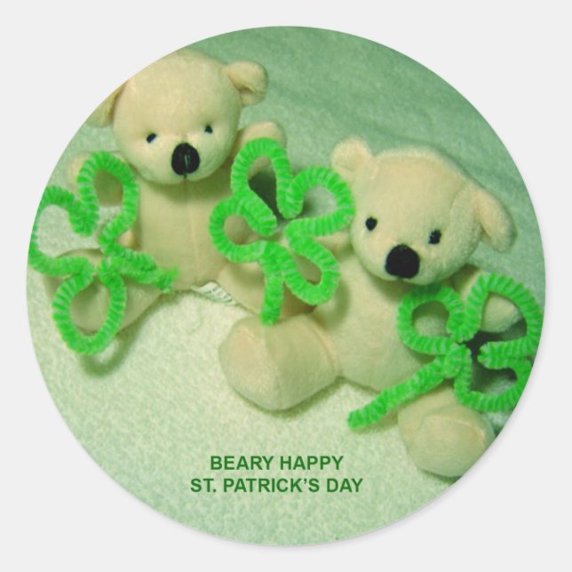 Sticker Rond Deux Nounours avec Shamrock (Devant)